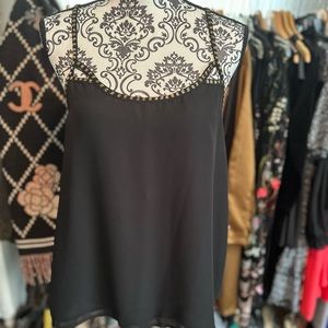 Sexy gold trim beaded black blouse tank